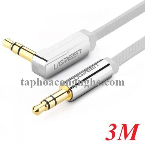 Ugreen 10760 3M Trắng Cáp âm thanh 2 đầu 3.5mm dương chữ L dây dẹt AV119 30010760